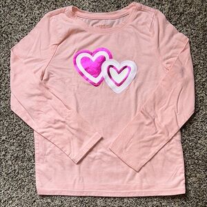 Cat & Jack Long Sleeve Pink and White Tee with Heart Design